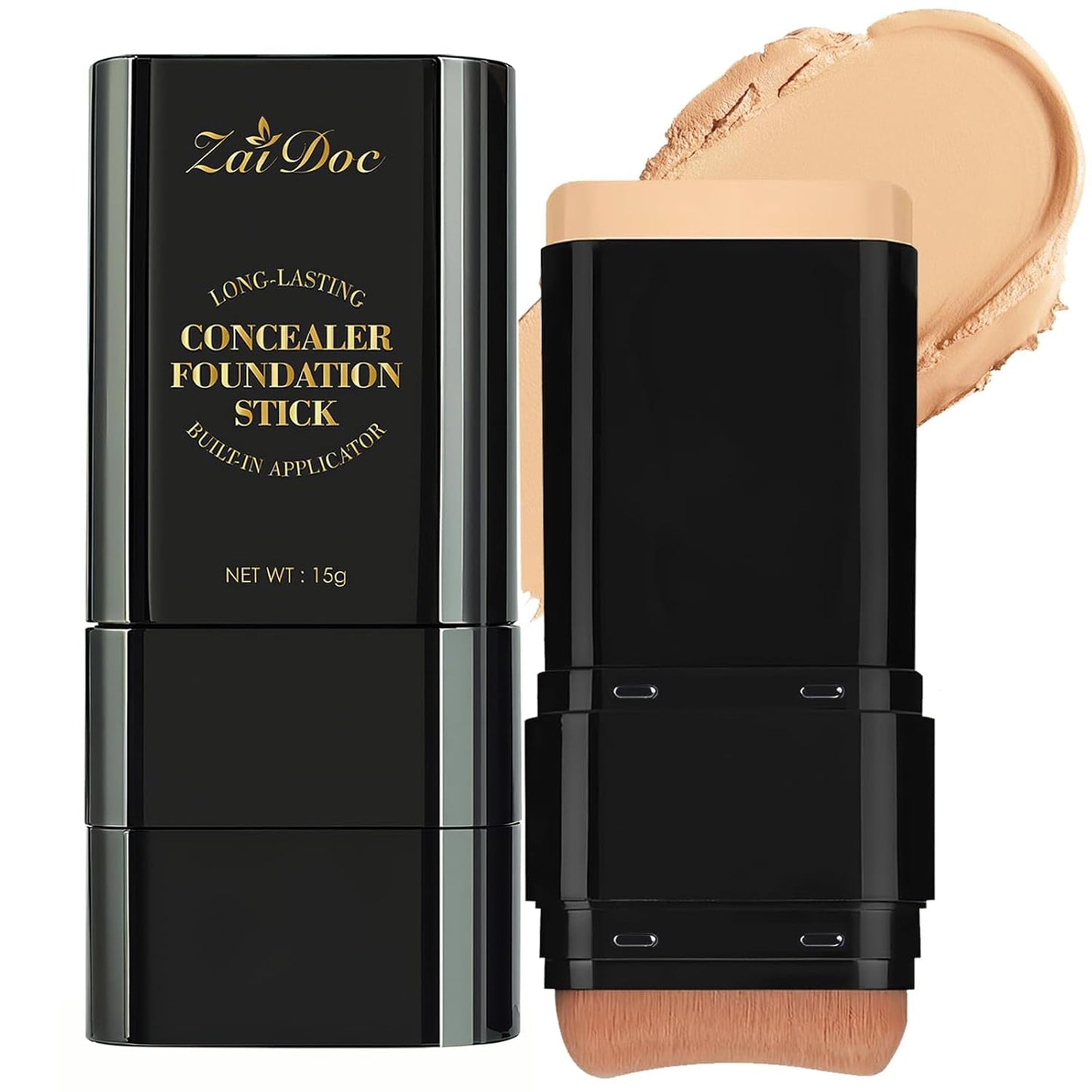 Foundation Stick, Dual-Ended with Brush, 2-In-1 Longwear & Waterproof, Natural Full Makeup Concealer Coverage for Dark Circles & Blemishes with Hydrating Olive & Camellia, 2.09 Oz (04#)