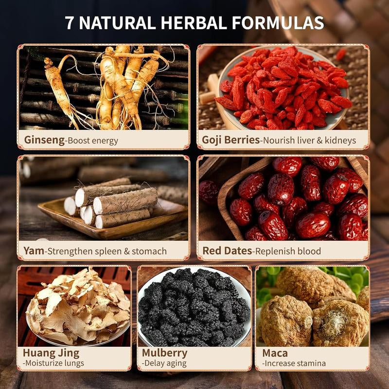60 Bag Kidney Tea Formula Ginseng Five Treasure Tea Organic Kidney Cleanse Detox Tea Ginseng Red Date Mulberry Herbal Formula Hinese Chinese Health Tea for Men Women