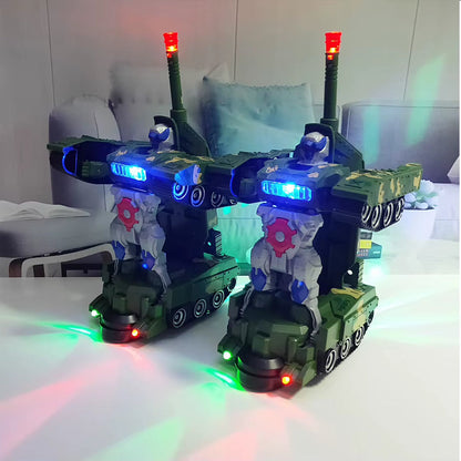 Electric Transforming Robot Car Toys with Light and Music 2 in 1 Automatic Tank Transform Robot Toy for Kids Gift