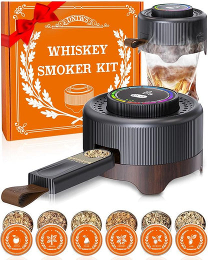 Electric Whiskey Smoker Kit with Adjustable Smoke Control (0–60S), Cocktail Smoker Kit with 6 Wood Chips, No Butane Needed, Old Fashioned Smoker Kit, Bourbon Gifts for Men, Wood Grain