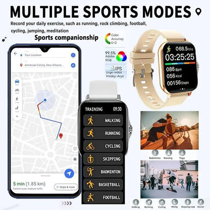 High-Definition Full-Screen Touch Smart Watch for Men & Women with Call/Message Notifications, Step Counting, Calorie Tracking, Sports Modes, Distance Tracking, Compatible with Iphone & Android