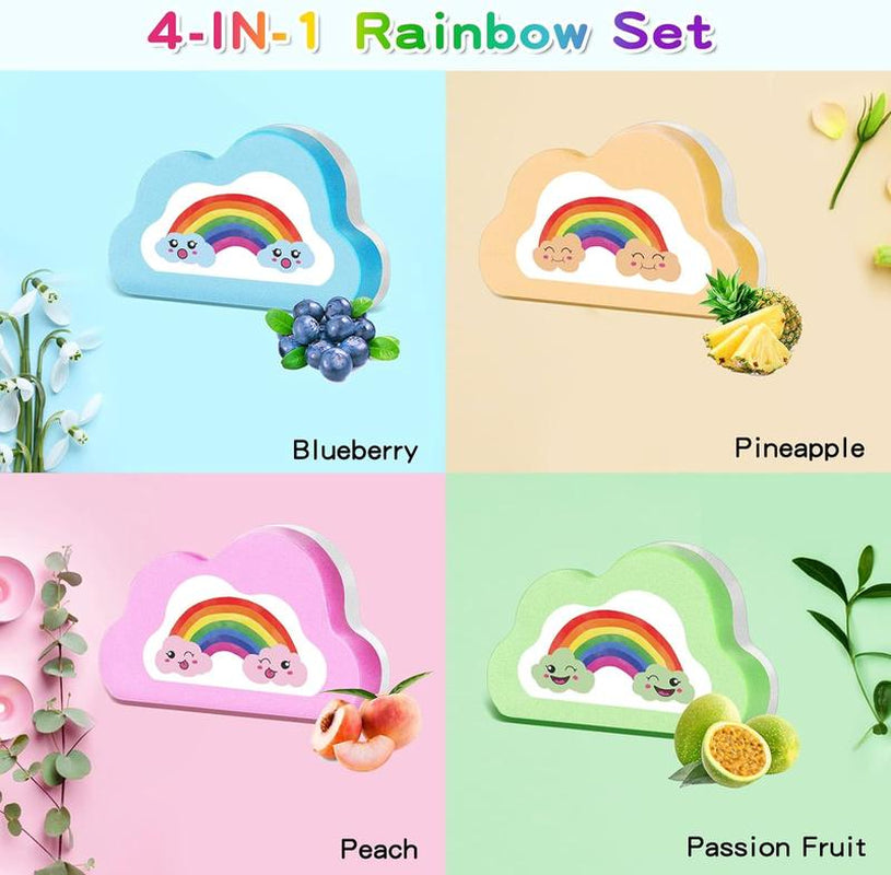 Rainbow Bath Bombs for Kids, Handmade 4 Pcs Kid Bath Bombs Gift Set, Easter Basket Stuffers & Valentine Gifts for Kids Girls Bubble Bath