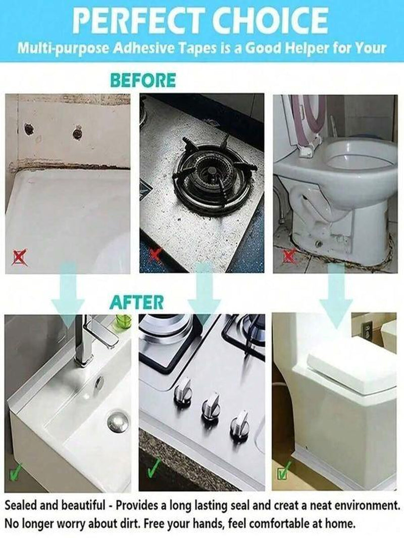 White Waterproof Caulk Tape 3.2M Self-Adhesive Sealing Tape for Bathroom Kitchen Sink Toilet Tub Edges Easy Application & Durability
