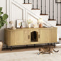 Fluted Hidden Cat Litter Box Enclosure – Modern Wood Furniture with Scratching Pad, Large Indoor Cat House Cabinet Side/End Table for Living Room & Entryway