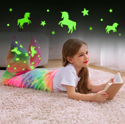 Kids Mermaid Tail Blanket - Mermaid Tail Blankets Glow in the Dark - Flannel Mermaid Blanket Gifts for Girls - Luminous Star Super Soft Tie Dye Girls Toys-Sleeping Bags