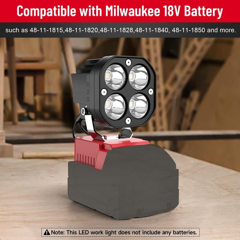 Azocek 18V Cordless LED Work Light – 40W 6000LM Milwaukee Battery Compatible, Adjustable Floodlight for Camping, Construction, Auto Repair & Outdoor Use