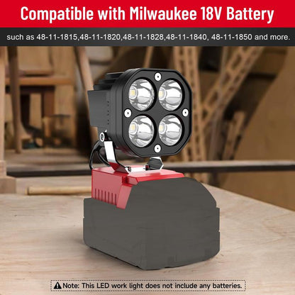 Azocek 18V Cordless LED Work Light – 40W 6000LM Milwaukee Battery Compatible, Adjustable Floodlight for Camping, Construction, Auto Repair & Outdoor Use