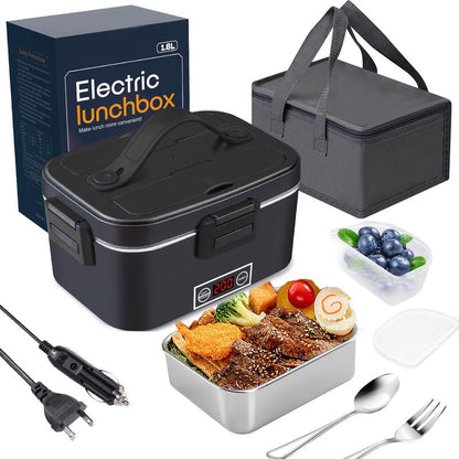 Electric Lunch Box 80W 1.5L Stainless Steel Bento Warmer with Indicator Light & Portable Tableware Set for Home Office Travel Food Quick Storage Fork 80W/1.5L/Black