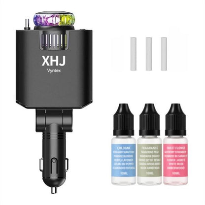 XHJ Starlight Car Air Freshener & Diffuser with Retractable Charger,Dual USB Ports Aromatherapy Freshener,Ambient Lighting,Complete Gift Set for Men,12-24V Compatibility
