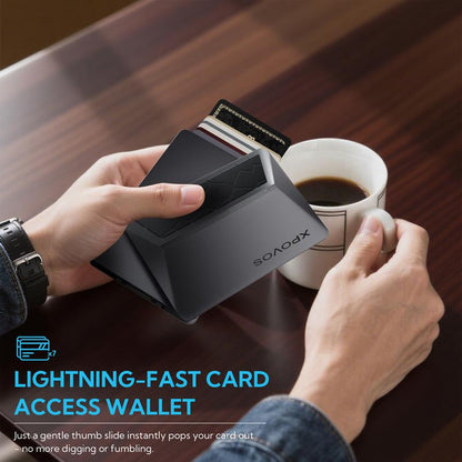 XPOVOS Metal Wallet for Men - Slim Mens Wallet with Money Clip Slide to Pop-Up Minimalistic RFID Wallet Credit Card Holder for Men with Gift Box