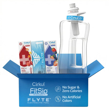 Cirkul 22Oz. Bpa-Free Plastic Water Bottle Starter Kit with Blue Lid, 3 Flavor Cartridges (1 Lifesip Fruit Punch, 1 Fitsip Mixed Berry, 1 Gosip Black Cherry) Zero Calories and No Sugar