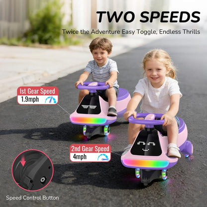 Umatoll 12V Electric Wiggle Car with Digital Display Screen, Pedal & RGBIC LED Lights, Ride on Toys, Bluetooth, Birthday Gifts