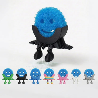 Creative Hanging Sponge Holder with Drainage/Traceless Glue, 3D Printing Countertop Funny Sponge Holders for Kitchen Sink, Keeps Your Sponge Dry & Smiling, for Scrub Daddy Holder (1, Blue)