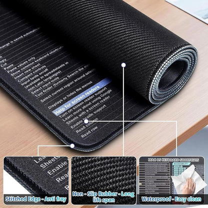 Excel Shortcut Cheat Sheet Mouse Pad Large Waterproof Desk Mat for Keyboard & Mouse Ergonomic Office Home Workstation Accessory 31.5 X 11.8 Inch Non-Slip Base