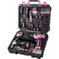 DEKOPRO 126-Piece Pink Household Tool Set with 8V Cordless Drill, Rechargeable Battery, All-In-One Compact Tools Kit, Perfect Christmas Gift, Ideal for Home Repairs & DIY Projects