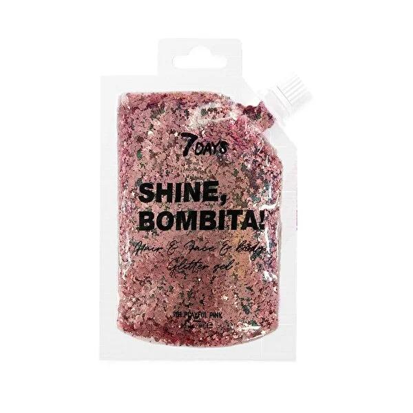 7Days Shine Bombita Glitter Gel - Playful Pink for Face, Hair & Body - Adds Sparkle for Parties & Special Events