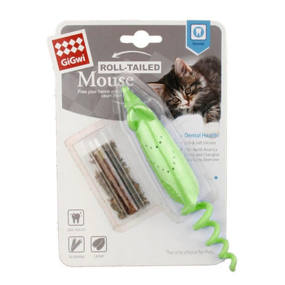 Gigwi Catnip Mouse Toy with Matatabi for Dental Health Green