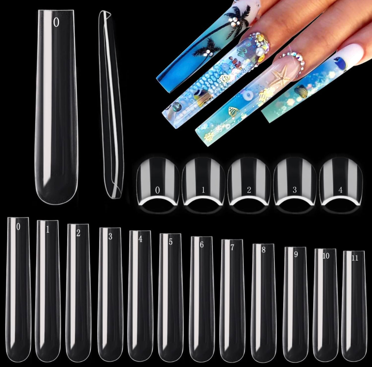 Full Cover Nail tips  3XL  Square   Clear / Nail Tips Bag 500pc