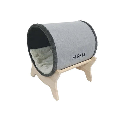 M-Pets Tunnel Elevated Wooden Leg Cat Bed Grey