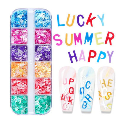 Letter Sequins Nail Glitter - 12 Styles Box