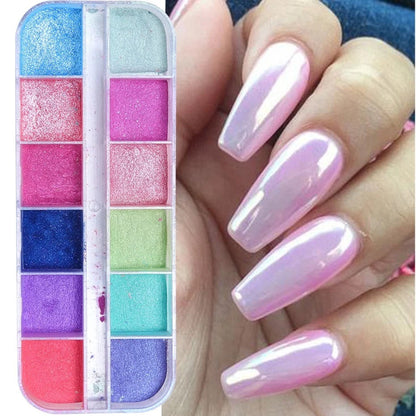 12 Grids Nail Glitter Colorful Mirror powder