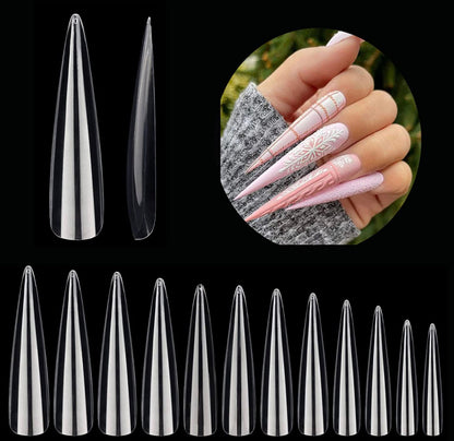 Full Cover 3XL Stiletto  Clear Nail Tips Bag 0 to 11 - 360pc