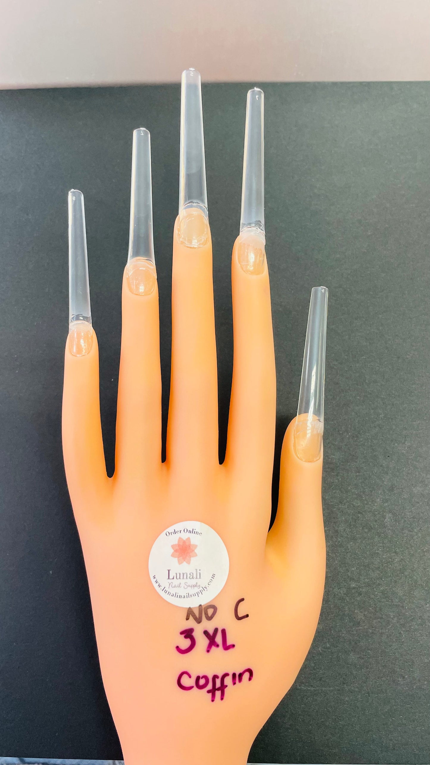 NO C Curve 3XL  Coffin Clear Acrylic Nail Tips Bag 5O4 pc