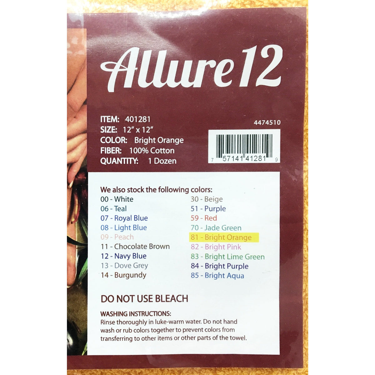 Allure Towels #81 - BRIGHT ORANGE 12″ x 12″(12pc)