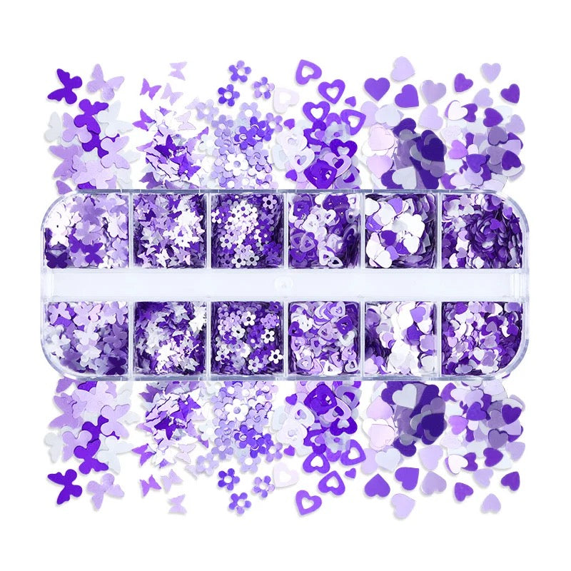 12 Grids Sequin Mix Purple - Heart, Butterfly, Flower # 6