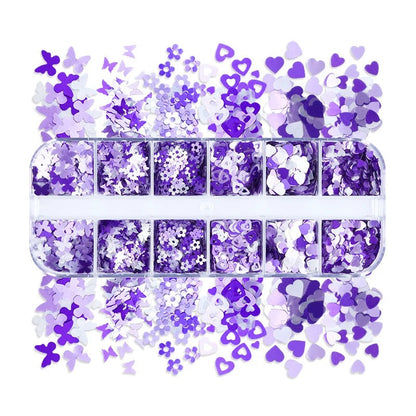 12 Grids Sequin Mix Purple - Heart, Butterfly, Flower # 6