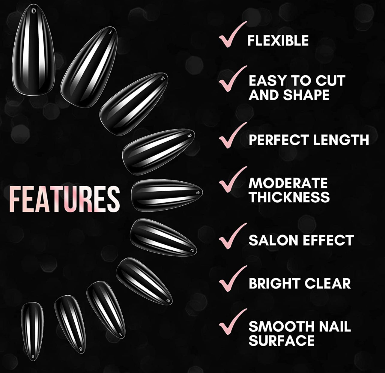 Full Cover Medium   Almond Nail Tips  Bag - 0 to 11- 600 pcs