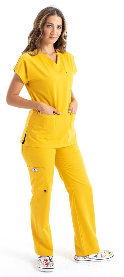 Labor Dr. Elastik Women's Lycra Surgical Scrubs Set Yellow