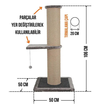 Lotus Pet Design Single Grey Cat Scratching Post 106cm