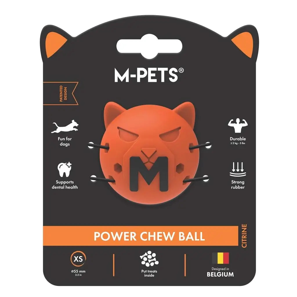 M-Pets Power Chew Ball Durable Rubber Dog Toy Citrine XS 5.5cm