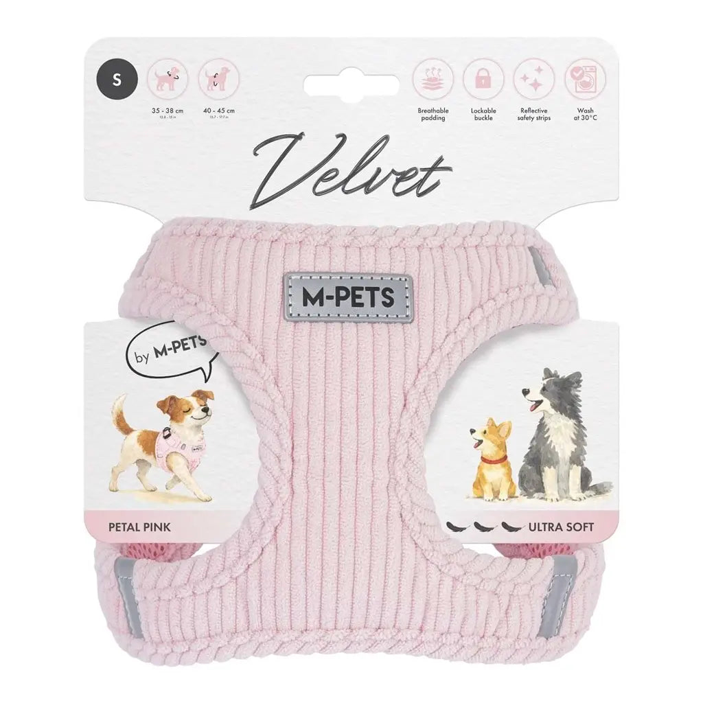 M-Pets Velvet Dog Harness Soft Ribbed Polyester Pink Small