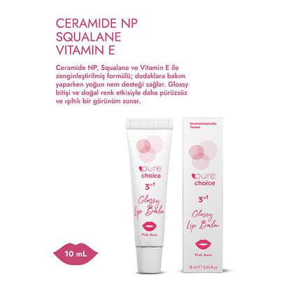 Pure Choice Pink Aura 3in1 Glossy Lip Balm for Radiant Shine 10 ml