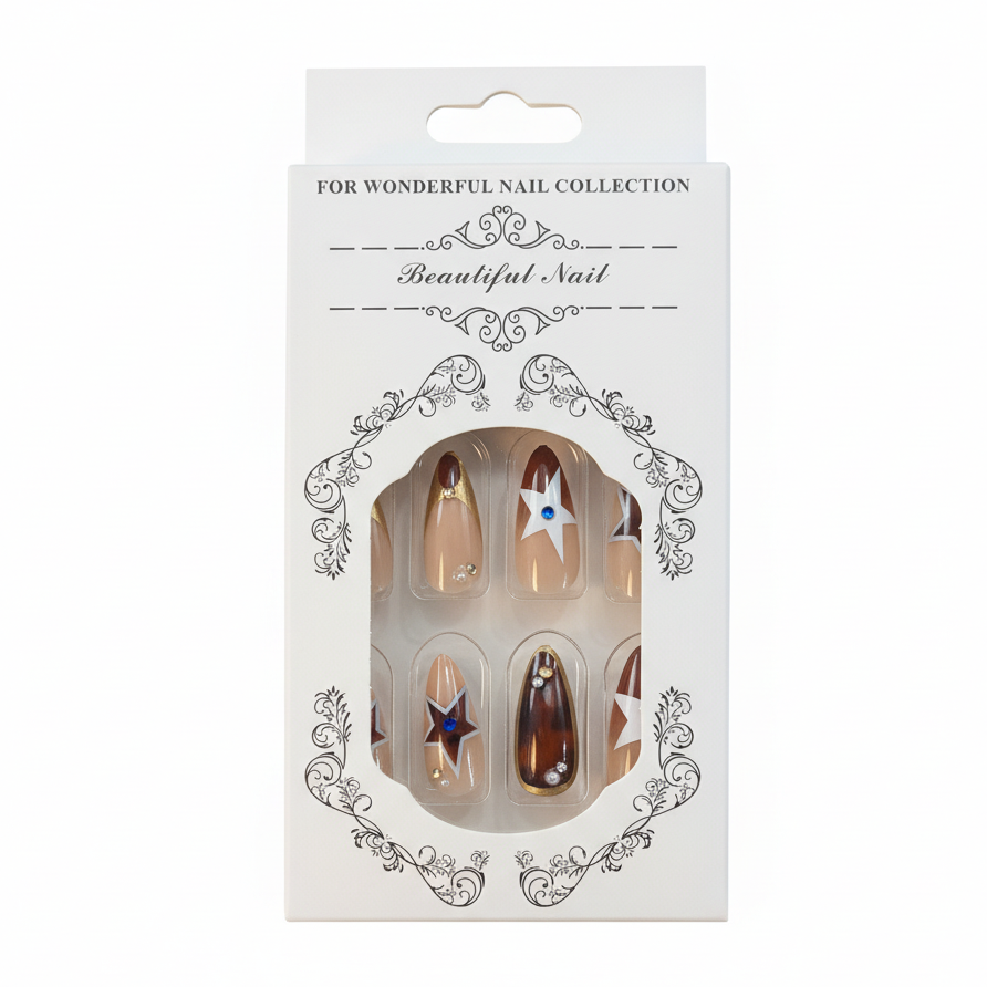 Salon-Style French Tip Press-On Nails - Coffin 025