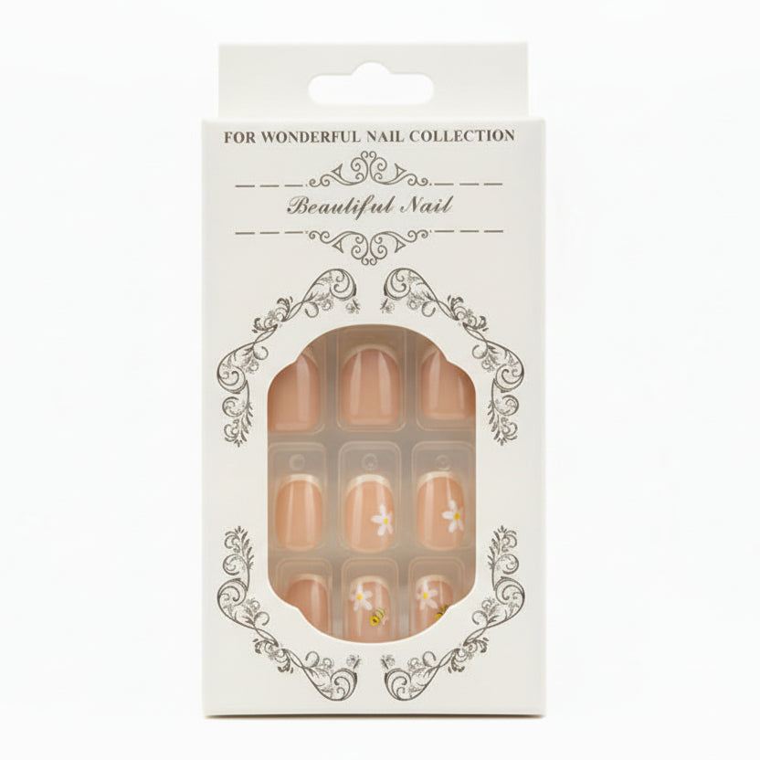 Salon-Style French Tip Press-On Nails - Square 011