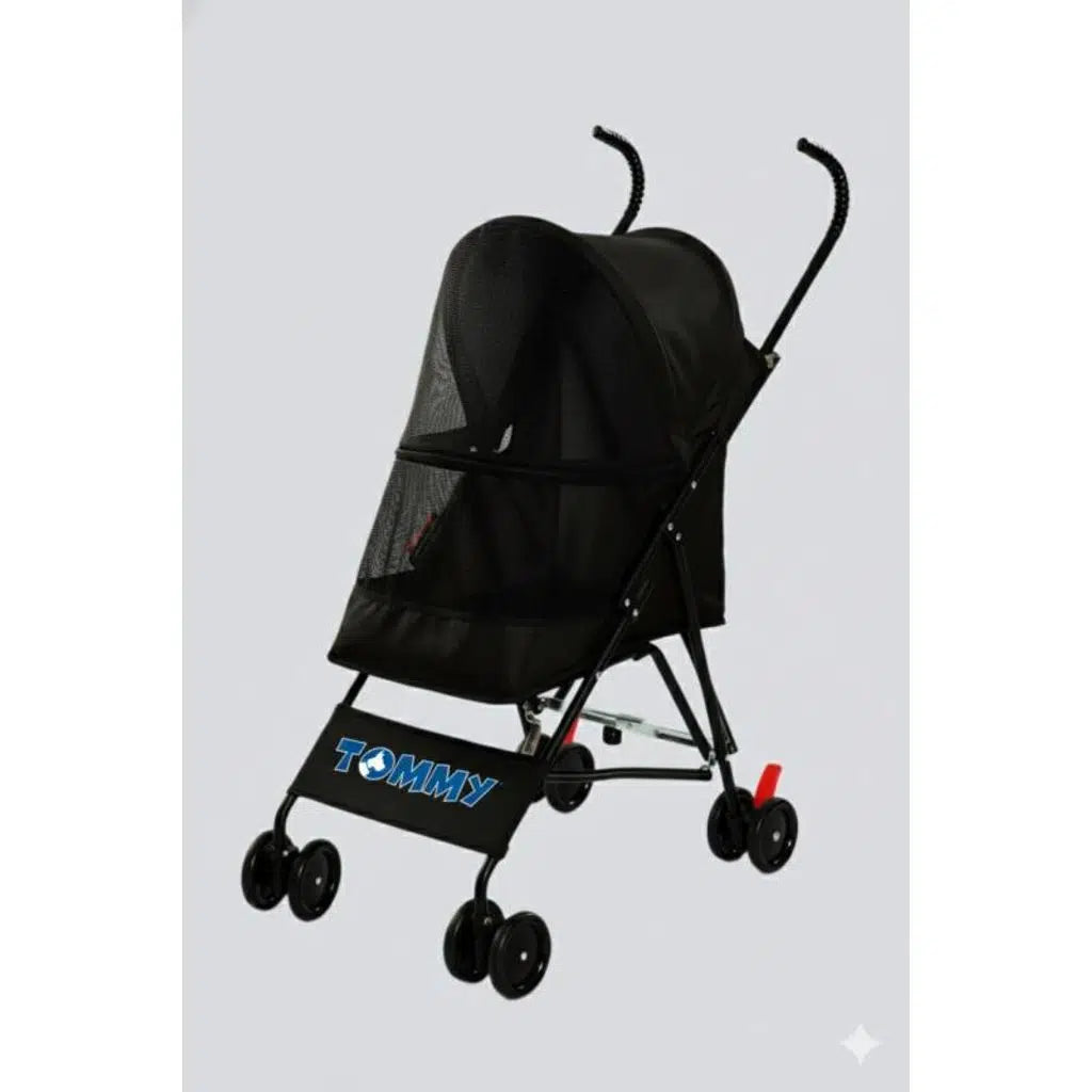 Tommy Pet Stroller Black Compact Travel Carrier 60x43x94cm