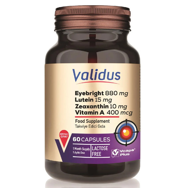 Validus Eyebright 880 mg + Lutein 15 mg Eye Support 60 Capsules
