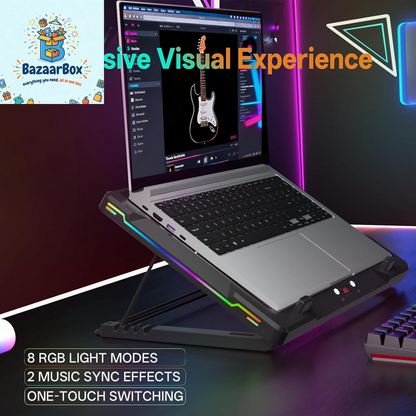 Movable RGB Laptop Cooler with 5.5" Sliding Fan, Ergonomic Cooling Stand with 8 Light Modes for 14-17.3 Inch Gaming Laptops