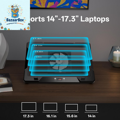 Movable RGB Laptop Cooler with 5.5" Sliding Fan, Ergonomic Cooling Stand with 8 Light Modes for 14-17.3 Inch Gaming Laptops