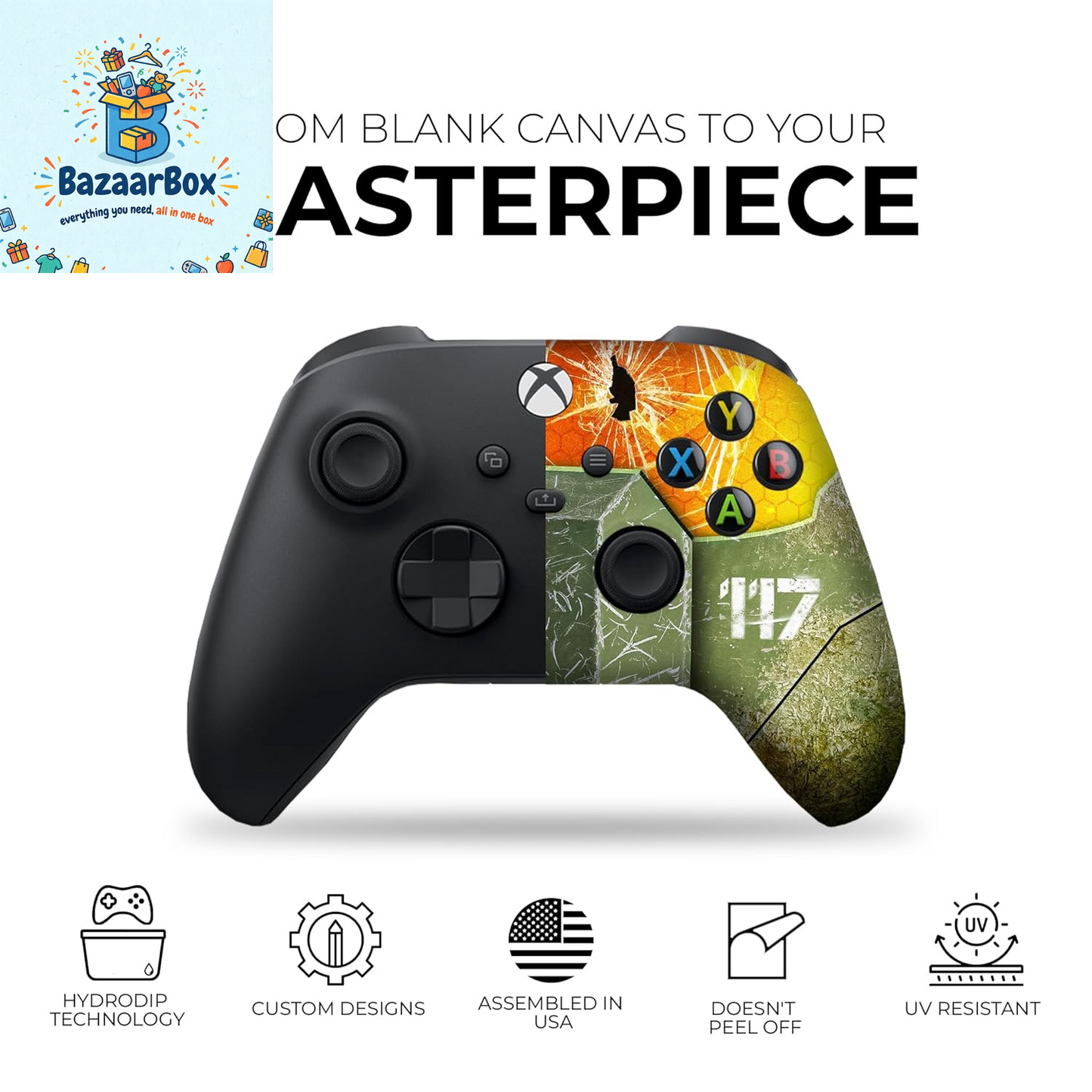 Hallo Mastter Cheif X-Box Controller Wireless Compatible with X-Box One/Series X/S Proudly Customized in USA with Permanent HYDRO-DIP Printing (NOT JUST a SKIN)