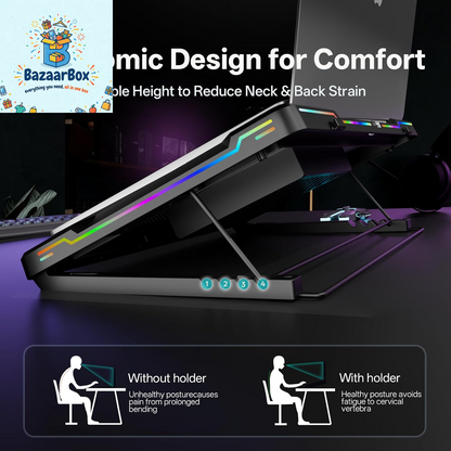 Movable RGB Laptop Cooler with 5.5" Sliding Fan, Ergonomic Cooling Stand with 8 Light Modes for 14-17.3 Inch Gaming Laptops