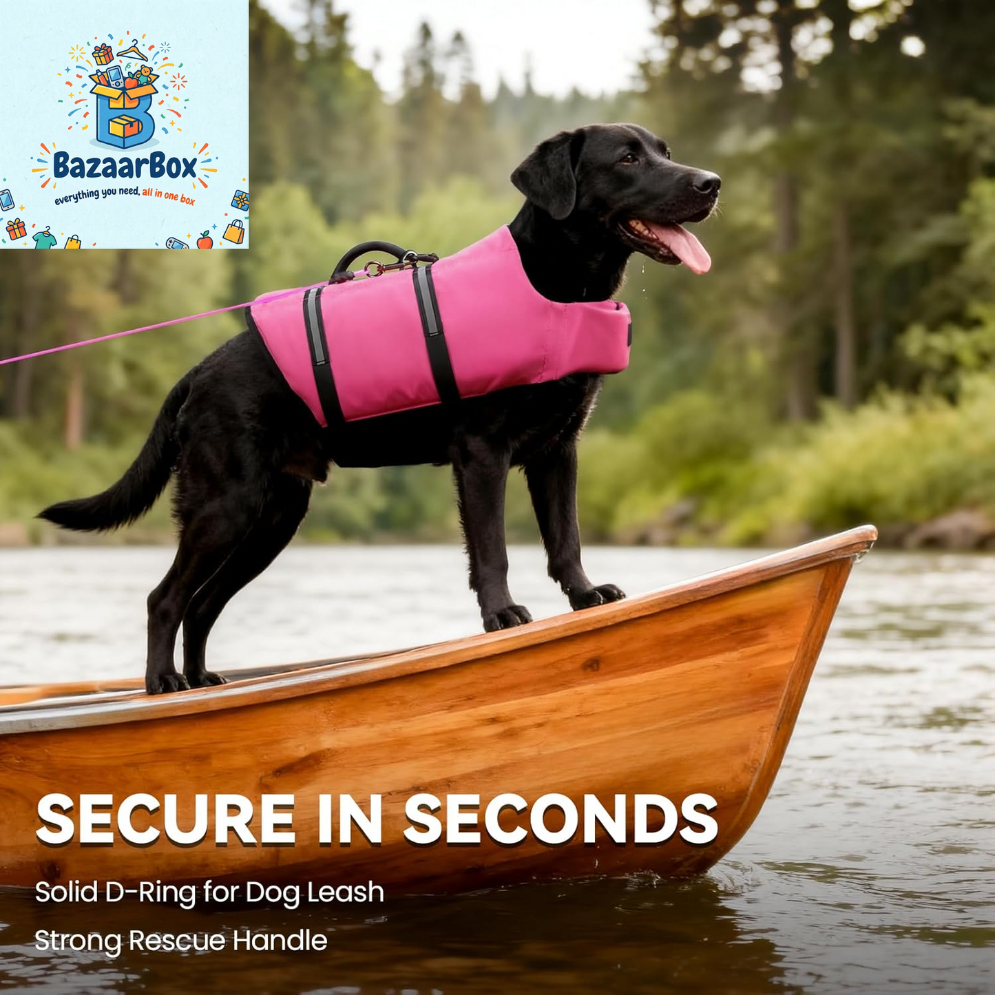 Rip Stop Dog Life Vest, Swimming Vest with Handle, Buoyancy for Doggy Puppy, Dog Life Jacket for Swimming & Boating, M, Pink