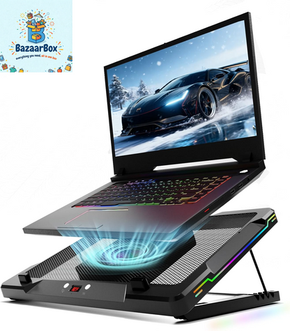 Movable RGB Laptop Cooler with 5.5" Sliding Fan, Ergonomic Cooling Stand with 8 Light Modes for 14-17.3 Inch Gaming Laptops
