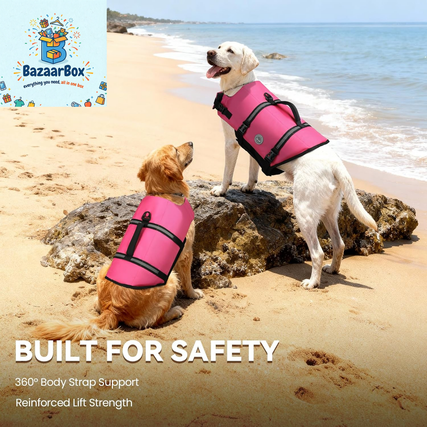 Rip Stop Dog Life Vest, Swimming Vest with Handle, Buoyancy for Doggy Puppy, Dog Life Jacket for Swimming & Boating, M, Pink