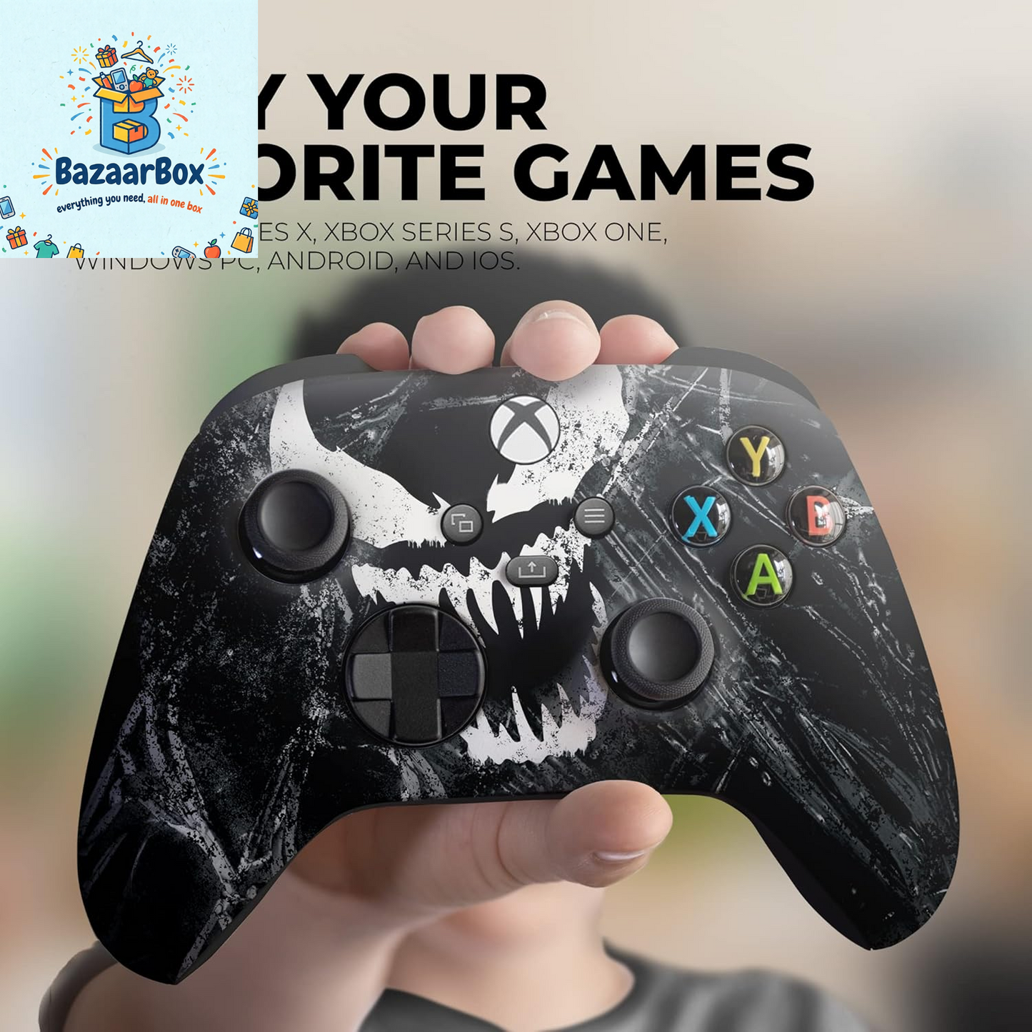 Vennom Custom X-Box Controller Wireless Compatible with X-Box One/X-Box Series X/S Proudly Customized in USA with Permanent HYDRO-DIP Printing (NOT JUST a SKIN)