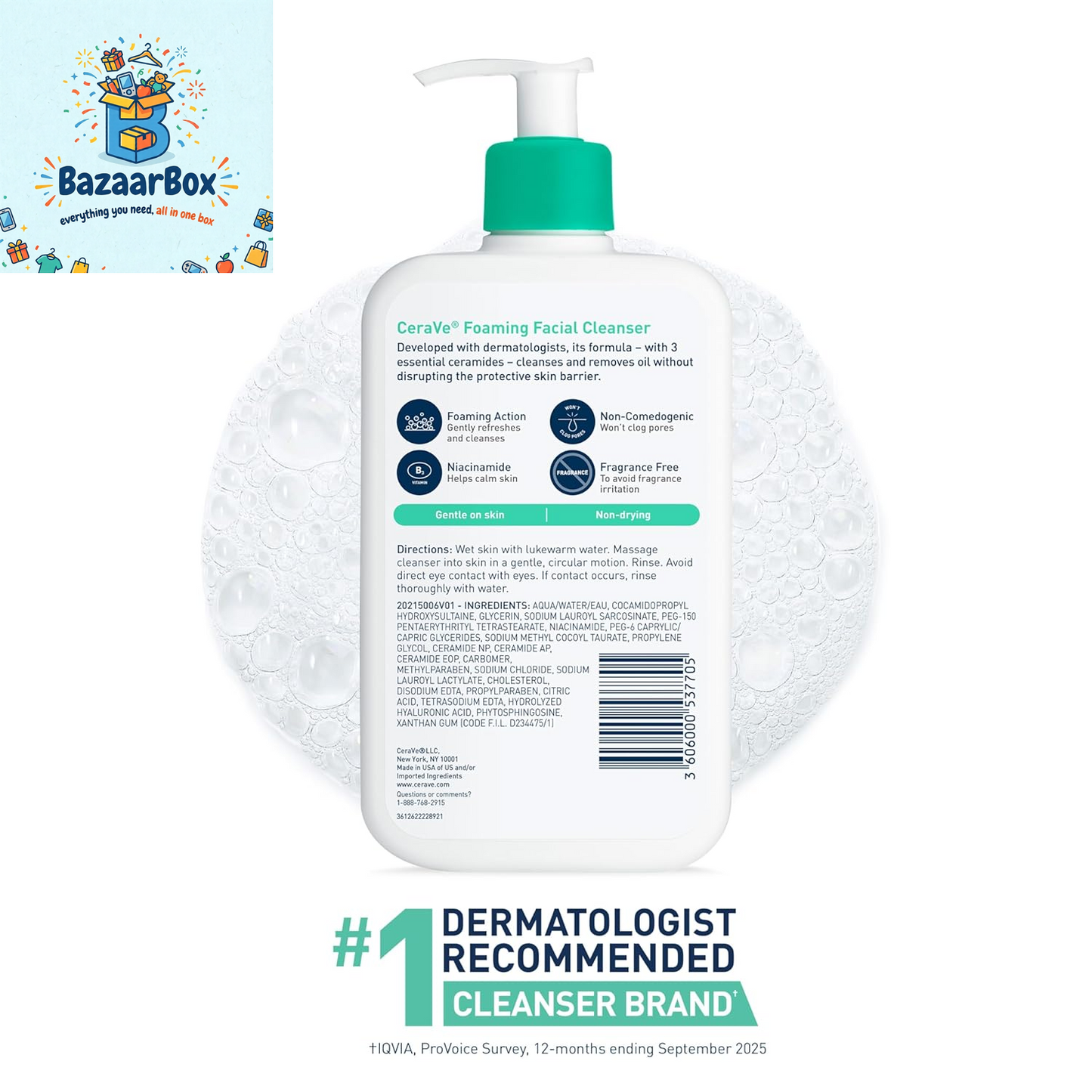 Foaming Facial Cleanser, Daily Face Wash for Oily Skin, Hyaluronic Acid + Ceramides + Niacinamide, Fragrance Free & Paraben Free, Non-Drying Oil Control Face Wash, 19 Fluid Ounce